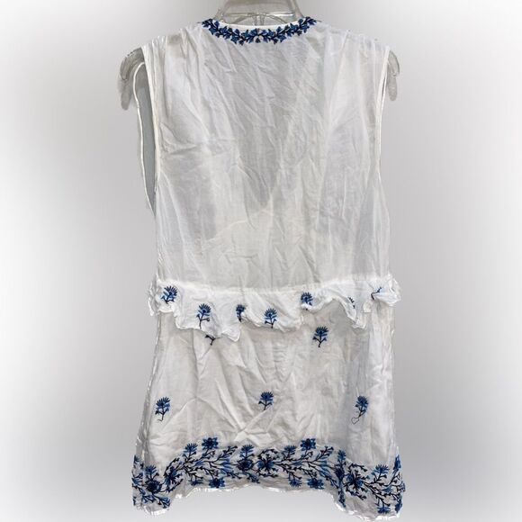 Zara Trafaluc Linen Embroidered Floral Dress Tunic Sleeveless - Picture 2 of 3